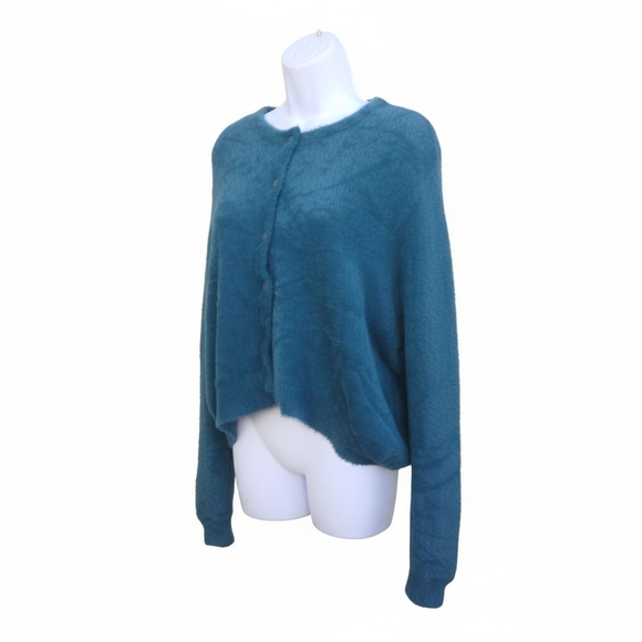 Free People Wyatt Cardigan Teal Fuzzy Oversized XS/Small - Picture 2 of 5